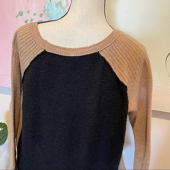 Free People Womens Tabard Sweater Size S Black Tan Two Tone Color Block - Picture 7 of 7